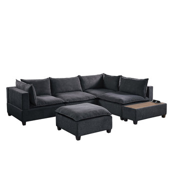 Lilola Home Madison Dark Gray Fabric 6 Piece Modular Sectional Sofa with Ottoman and USB Storage Console Table 81401-10