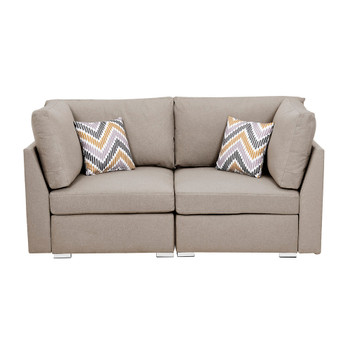 Lilola Home Amira Beige Fabric Loveseat Couch with Pillows 89820-1