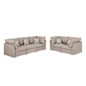 Lilola Home Amira Beige Fabric Sofa and Loveseat Living Room Set with Pillows 89820-5