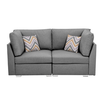 Lilola Home Amira Gray Fabric Loveseat Couch with Pillows 89825-1