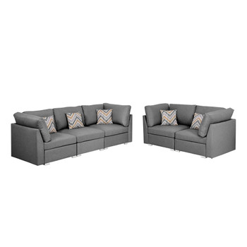 Lilola Home Amira Gray Fabric Sofa and Loveseat Living Room Set with Pillows 89825-5