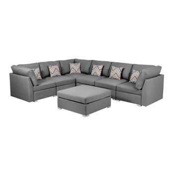 Lilola Home Amira Gray Fabric Reversible Modular Sectional Sofa with Ottoman and Pillows 89825-7