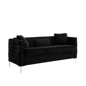 Lilola Home Bayberry Black Velvet Sofa with 3 Pillows 89634-S