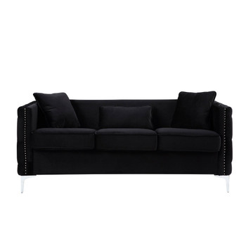 Lilola Home Bayberry Black Velvet Sofa with 3 Pillows 89634-S