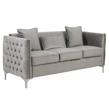 Lilola Home Bayberry Gray Velvet Sofa with 3 Pillows 89635-S
