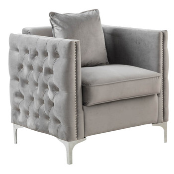 Lilola Home Bayberry Gray Velvet Chair with 1 Pillow 89635-C