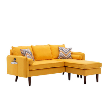 Lilola Home Mia Yellow Sectional Sofa Chaise with USB Charger & Pillows 89628YW