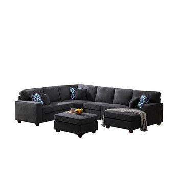 Lilola Home Jocelyn Dark Gray Woven 7Pc Modular L-Shape Sectional Sofa Chaise and Ottoman 89124-1