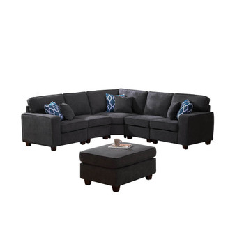 Lilola Home Jocelyn Dark Gray Woven 6Pc Modular L-Shape Sectional Sofa with Ottoman 89124-3