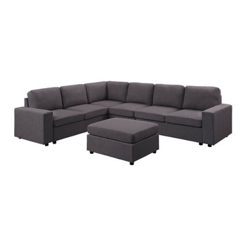 Lilola Home Bayside Modular Sectional Sofa with Ottoman in Dark Gray Linen 81801-3