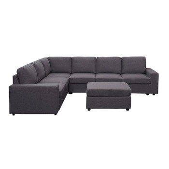 Lilola Home Bayside Modular Sectional Sofa with Ottoman in Dark Gray Linen 81801-3