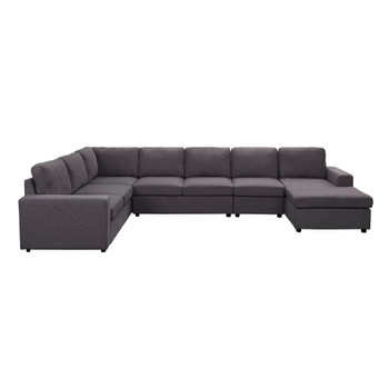 Lilola Home Tifton Modular Sectional Sofa with Reversible Chaise in Dark Gray Linen 81801-5