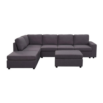 Lilola Home Cassia Modular Sectional Sofa with Ottoman in Dark Gray Linen 81801-7