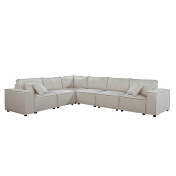 Lilola Home Janelle Modular Sectional Sofa in Beige Linen 89116-3