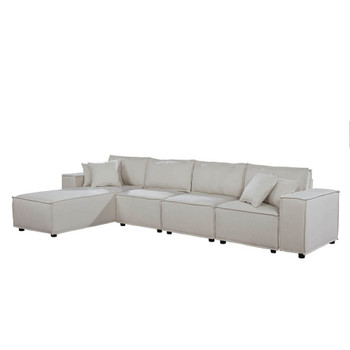 Lilola Home Ermont Sofa with Reversible Chaise in Beige Linen 89116-5