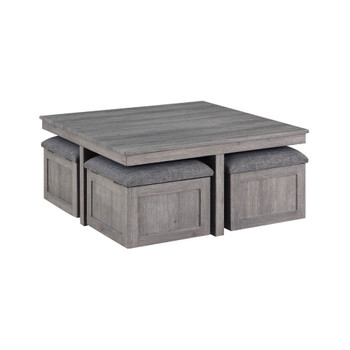 Lilola Home Moseberg Distressed Gray Coffee Table with Storage Stools 98011