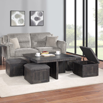 Lilola Home Moseberg Gray Oak Coffee Table with Storage Stools and End Table Set 98015-SET
