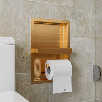 ALFI Brushed Gold PVD Stainless Steel Recessed Toilet Paper Holder Niche ABTPNP88-BG