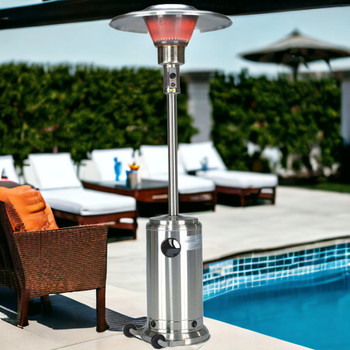 Home Roots 40000 BTU Silver Steel Propane Cylindrical Pole Standing Patio Heater - 480585