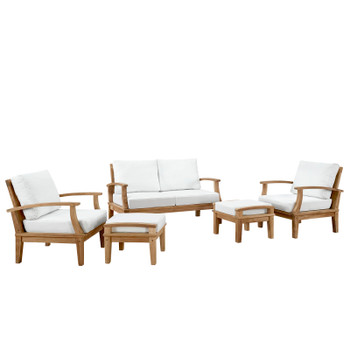 Modway Marina 5 Piece Outdoor Patio Teak Set EEI-1472-NAT-WHI-SET Natural White