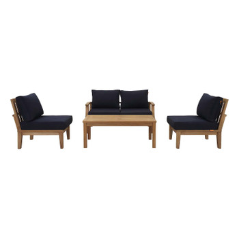 Modway Marina 5 Piece Outdoor Patio Teak Set EEI-1477-NAT-NAV-SET Natural Navy