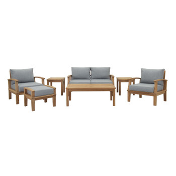 Modway Marina 7 Piece Outdoor Patio Teak Set EEI-1486-NAT-GRY-SET Natural Gray