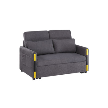 Lilola Home Percy Gray Teddy Velvet Sleeper Loveseat with Side Pockets - 81355 