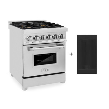 ZLINE 24" 2.8 cu. ft. Electric Oven and Gas Cooktop Dual Fuel Range with Griddle and Brass Burners in Stainless Steel - RA-BR-GR-24