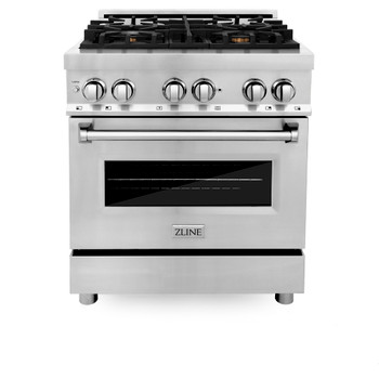 ZLINE 30" 4.0 cu. ft. Electric Oven and Gas Cooktop Dual Fuel Range with Griddle and Brass Burners in Stainless Steel - RA-BR-GR-30