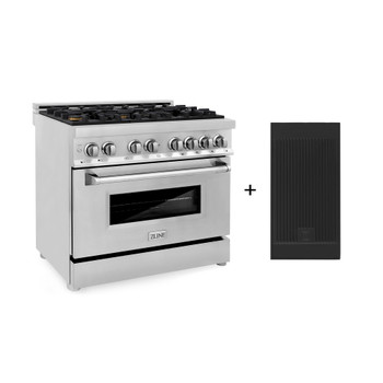 ZLINE 36" 4.6 cu. ft. Electric Oven and Gas Cooktop Dual Fuel Range with Griddle and Brass Burners in Stainless Steel - RA-BR-GR-36