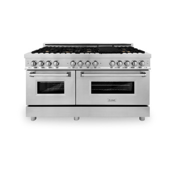 ZLINE 60" 7.4 cu. ft. Electric Oven and Gas Cooktop Dual Fuel Range with Griddle and Brass Burners in Stainless Steel - RA-BR-GR-60