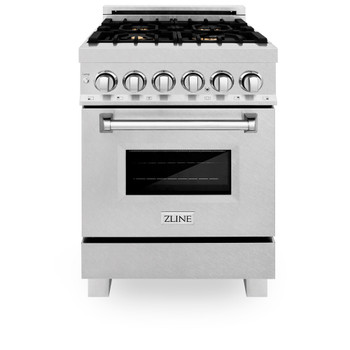 ZLINE 24" 2.8 cu. ft. Electric Oven and Gas Cooktop Dual Fuel Range with Griddle and Brass Burners in Fingerprint Resistant Stainless - RAS-SN-BR-GR-24