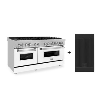 ZLINE 60" 7.4 cu. ft. Electric Oven and Gas Cooktop Dual Fuel Range with Griddle and White Matte Door in Fingerprint Resistant Stainless - RAS-WM-GR-60