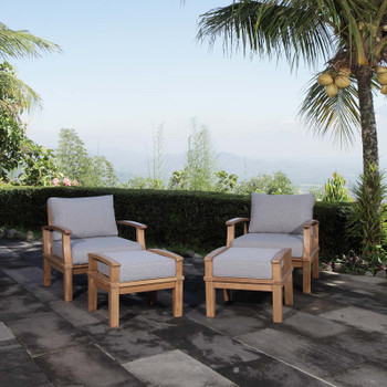 Modway Marina 4 Piece Outdoor Patio Teak Set EEI-1537-NAT-GRY-SET Natural Gray