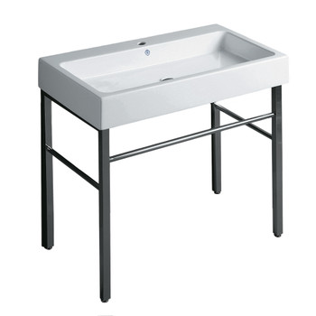 Whitehaus Britannia Large Rectangular Sink Console With Front Towel Bar And Single Faucet Hole Drill - B-U90-DUCG1-A09-1