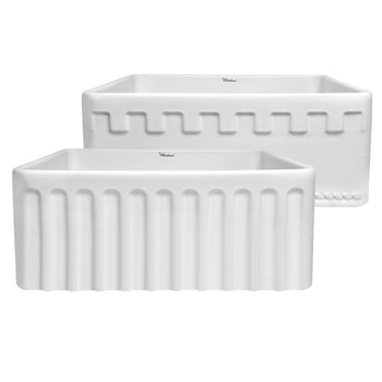 Whitehaus Farmhaus Fireclay Reversible Sink With A Castlehaus Design Front Apron - WHFLATN2418-WHITE