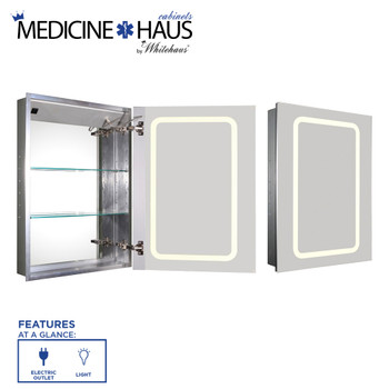 Whitehaus Medicinehaus Recessed Single Mirrored Door Medicine Cabinet With Outlet And Led Power Dimmer For Light - WHKAL7055-I