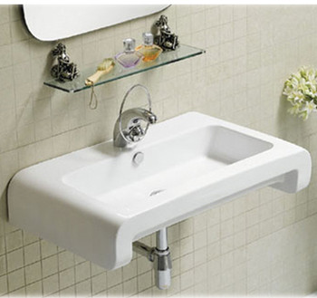 Whitehaus Isabella Collection Rectangular Wall Mount Basin With Overflow, Single Faucet Hole And Rear Center Drain - WHKN1130