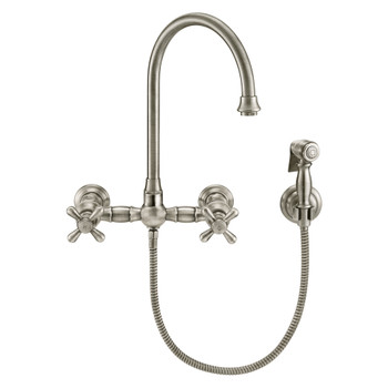 Whitehaus Vintage Iii Plus Wall Mount Faucet With A Long Gooseneck Swivel Spout - WHKWCR3-9301-NT-BN