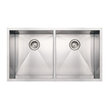 Whitehaus Noah'S Collection Brushed Stainless Steel Commercial Double Bowl Undermount Sink - WHNCM3720EQ