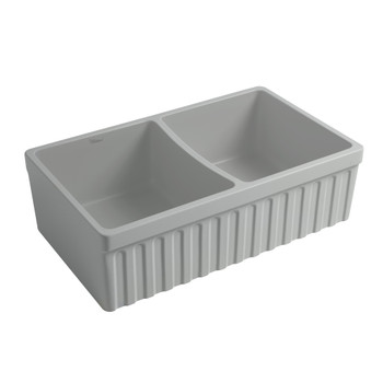 Whitehaus Farmhaus Quatro Alcove Reversible Matte Double Bowl Fireclay Kitchen Sink - WHQDB332-M-LIGHTCEMENT