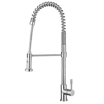 Whitehaus Waterhaus Lead Free, Solid Stainless Steel Commerical Single-Hole Faucet With Flexible Pull Down Spray Head - WHS1634-SK-PSS