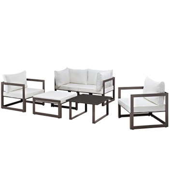 Modway Fortuna 6 Piece Outdoor Patio Sectional Sofa Set EEI-1723-BRN-WHI-SET Brown White