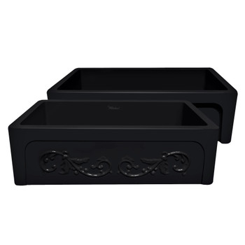 Whitehaus Glencove St. Ives 33" Front Apron Fireclay Sink With An Intricate Vine Design - WHSIV3333-BLACK
