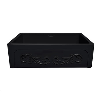 Whitehaus Glencove St. Ives 33" Front Apron Fireclay Sink With An Intricate Vine Design - WHSIV3333-BLACK