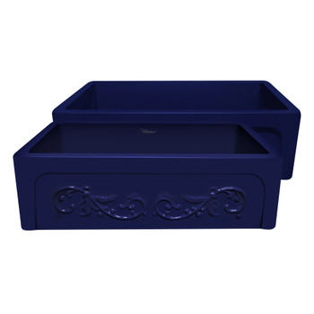 Whitehaus Glencove St. Ives 33" Front Apron Fireclay Sink With An Intricate Vine Design - WHSIV3333-BLUE