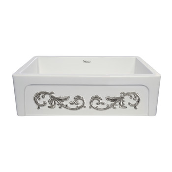 Whitehaus St. Ives Ornamental 33" Reversible Fireclay Kitchen Sink With Intricate Embossed Vine Design Front Apron - WHSIV3333OR-PLATINUM