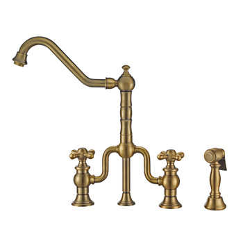 Whitehaus Twisthaus Plus Bridge Faucet With Long Traditional Swivel Spout, Cross Handles And Solid Brass Side Spray - WHTTSCR3-9771-NT-AB