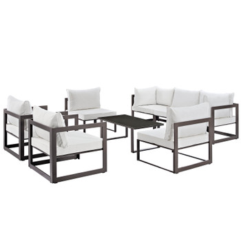 Modway Fortuna 8 Piece Outdoor Patio Sectional Sofa Set EEI-1725-BRN-WHI-SET Brown White