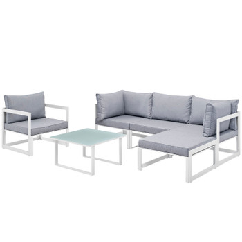 Modway Fortuna 6 Piece Outdoor Patio Sectional Sofa Set EEI-1731-WHI-GRY-SET White Gray